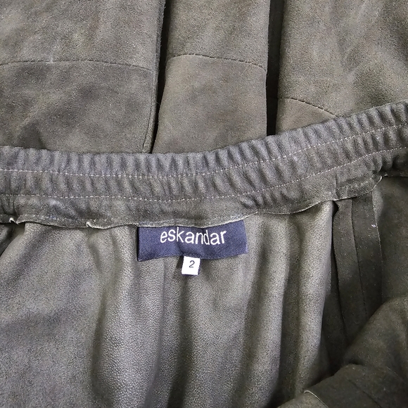 Eskandar suede leather maxi skirt dark brown/olive green Size 2=US 14 - Picture 5 of 7